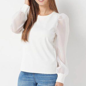 All Worthy by Hunter McGrady White Sheer Sleeve Top